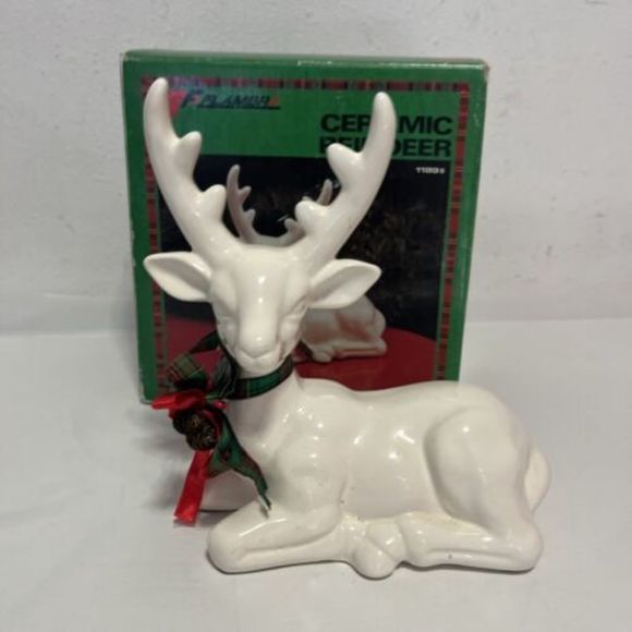 Flambro Ceramic Reindeer Figurine with Box 1144A Christmas Decoration Vintage - Picture 1 of 3